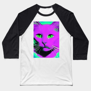 Cat retrowave neon Baseball T-Shirt